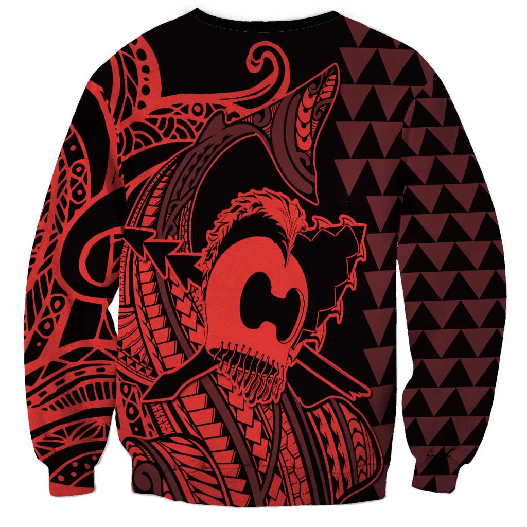 Koa Ikaika Warrior Helmet with Shark Sweatshirt Red Kakau Style LT9 - Polynesian Pride