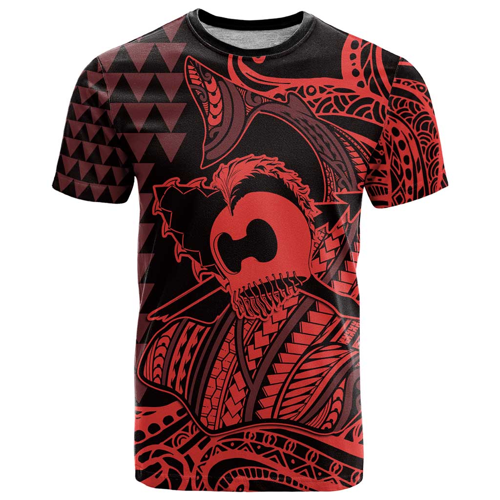 Koa Ikaika Warrior Helmet with Shark T Shirt Red Kakau Style