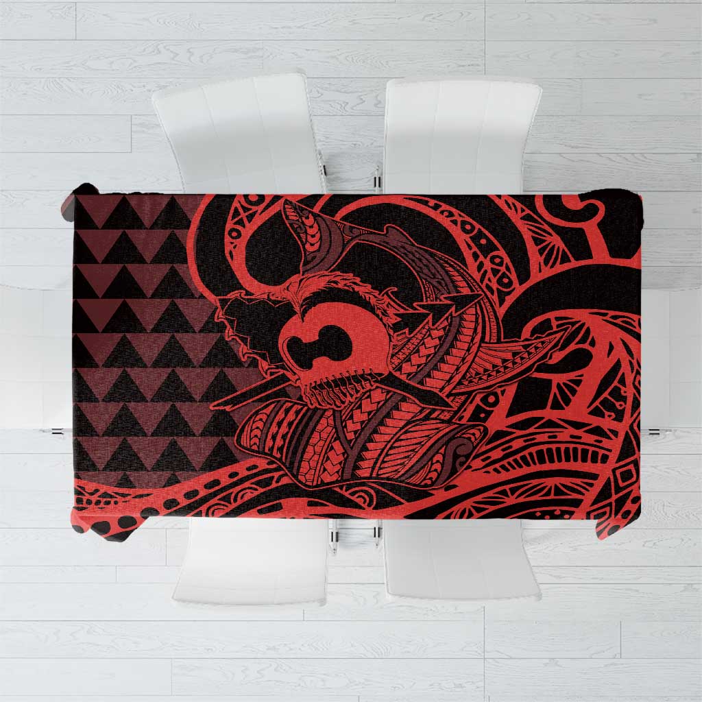 Koa Ikaika Warrior Helmet with Shark Tablecloth Red Kakau Style LT9 Red - Polynesian Pride