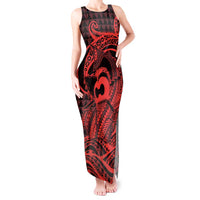 Koa Ikaika Warrior Helmet with Shark Tank Maxi Dress Red Kakau Style LT9 Women Red - Polynesian Pride