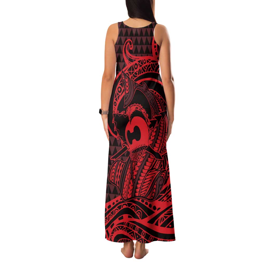 Koa Ikaika Warrior Helmet with Shark Tank Maxi Dress Red Kakau Style LT9 - Polynesian Pride