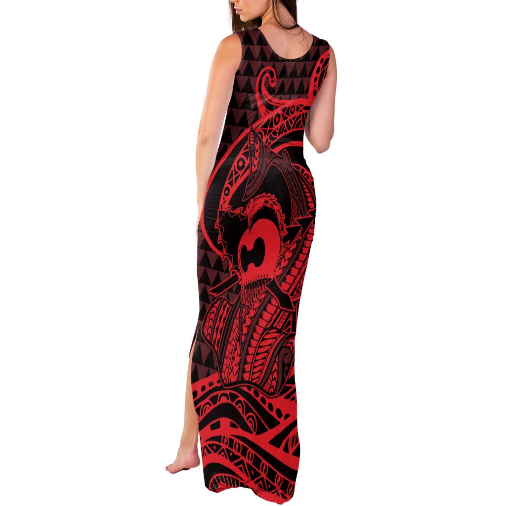 Koa Ikaika Warrior Helmet with Shark Tank Maxi Dress Red Kakau Style LT9 - Polynesian Pride