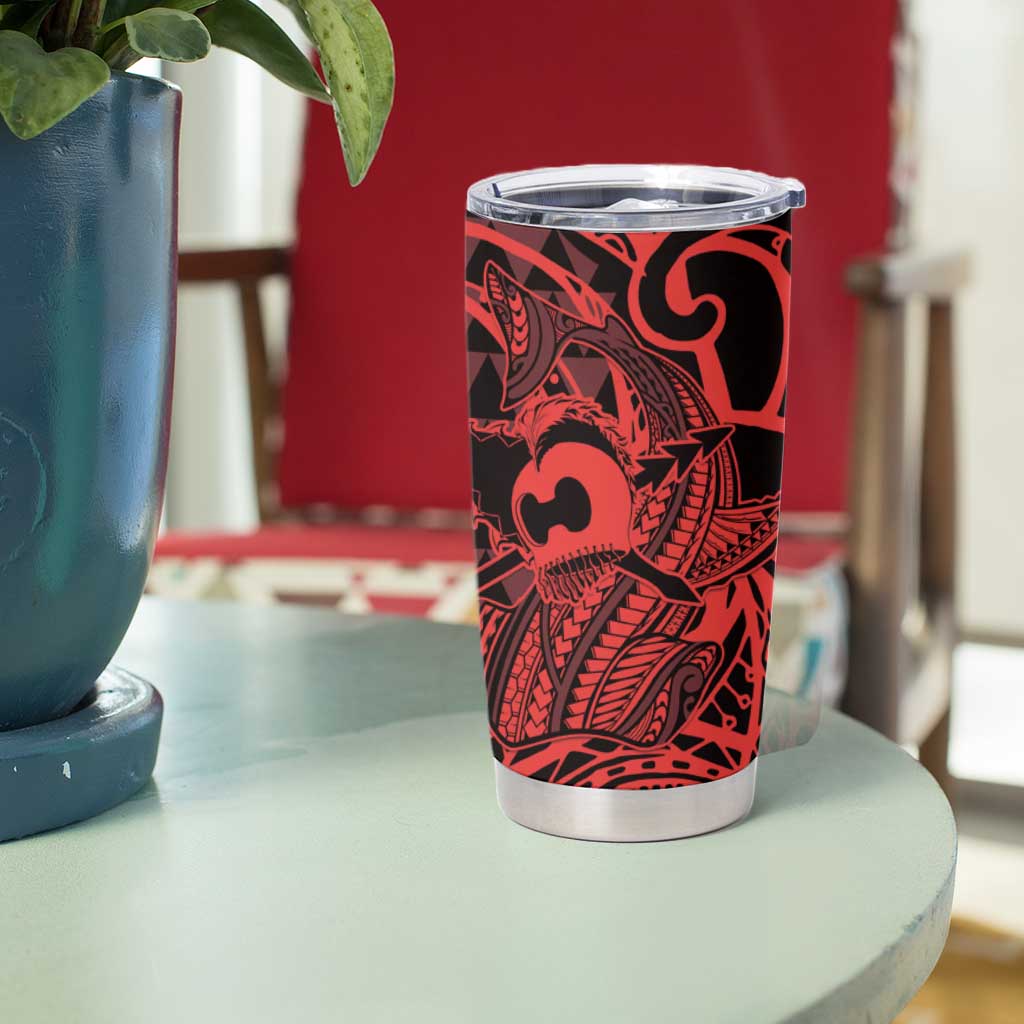 Koa Ikaika Warrior Helmet with Shark Tumbler Cup Red Kakau Style LT9 - Polynesian Pride