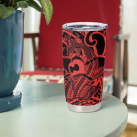 Koa Ikaika Warrior Helmet with Shark Tumbler Cup Red Kakau Style LT9 - Polynesian Pride