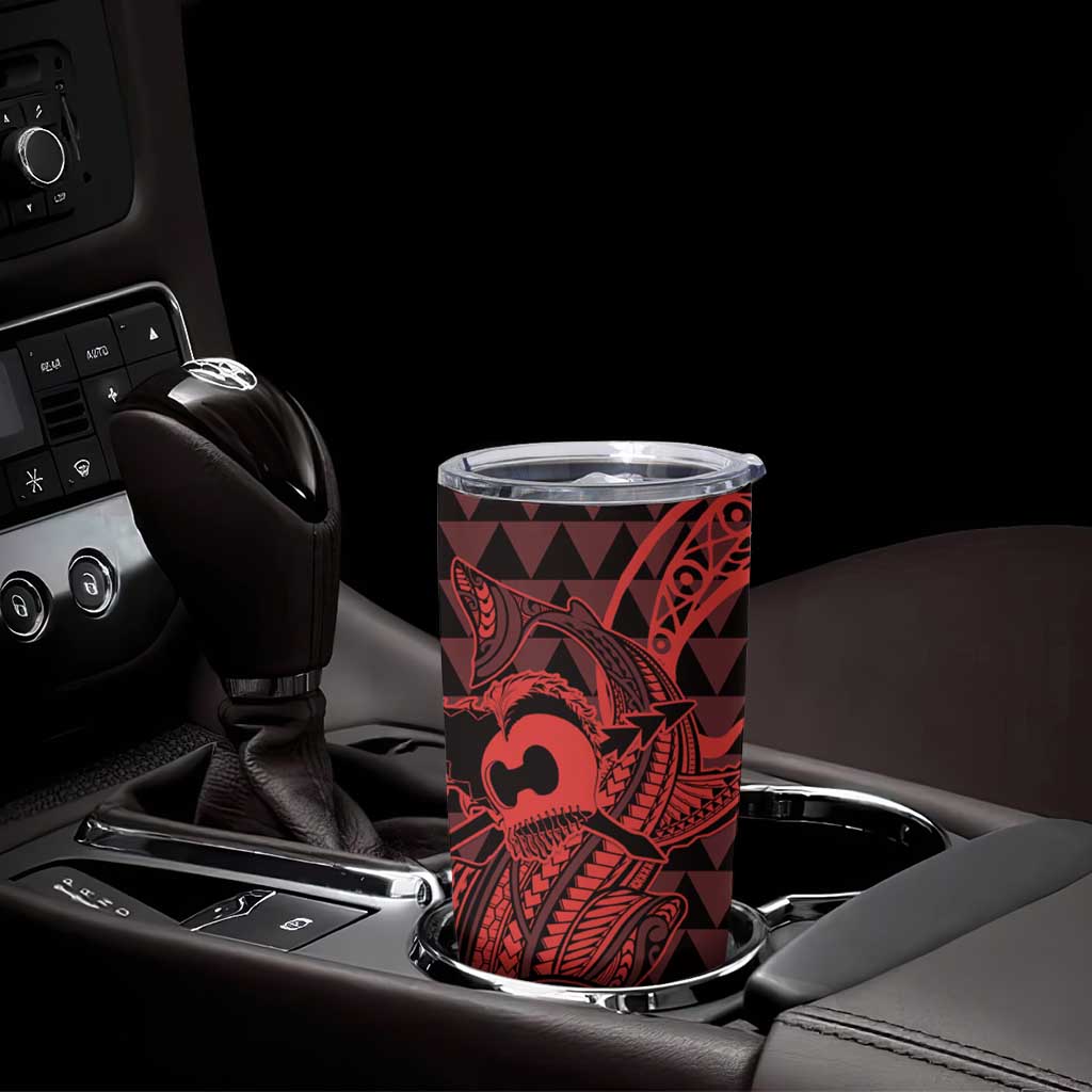 Koa Ikaika Warrior Helmet with Shark Tumbler Cup Red Kakau Style LT9 - Polynesian Pride