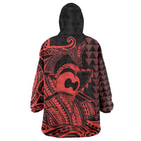 Koa Ikaika Warrior Helmet with Shark Wearable Blanket Hoodie Red Kakau Style LT9 - Polynesian Pride
