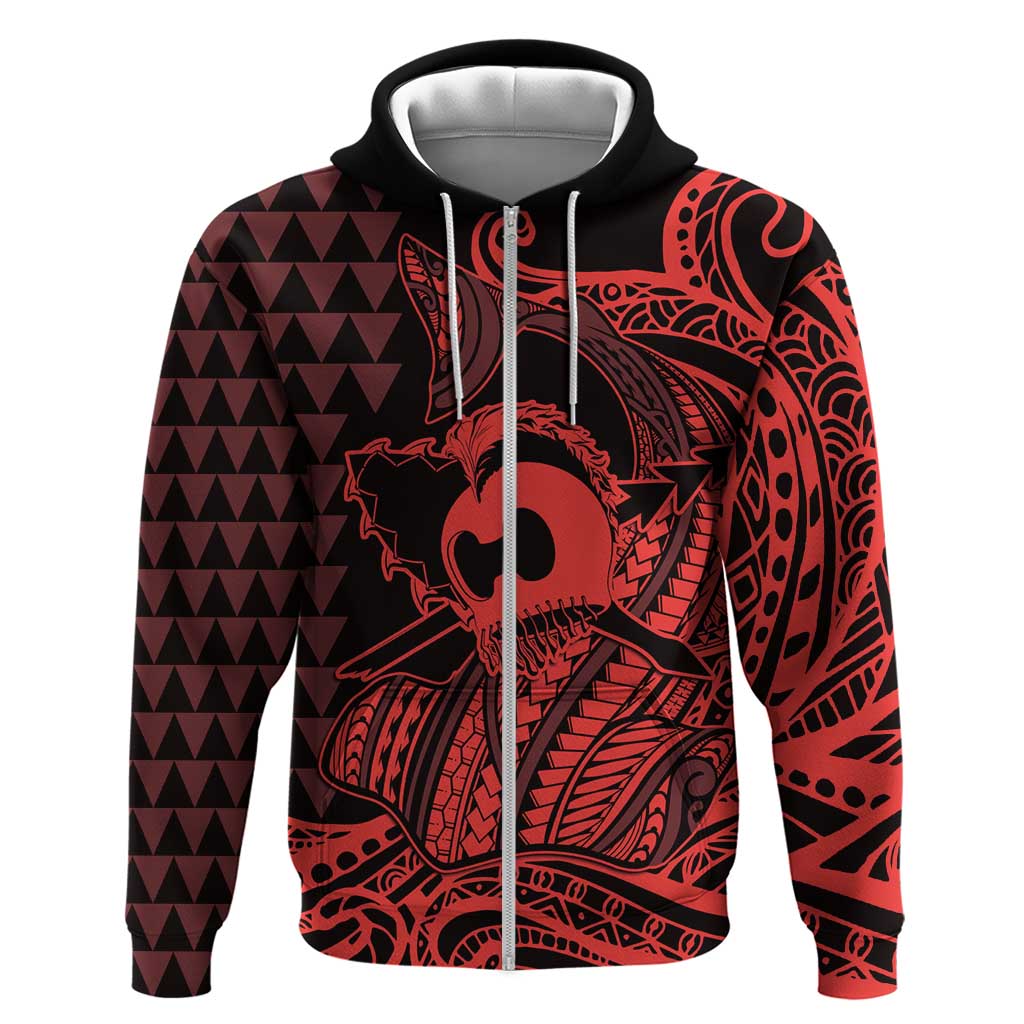 Koa Ikaika Warrior Helmet with Shark Zip Hoodie Red Kakau Style