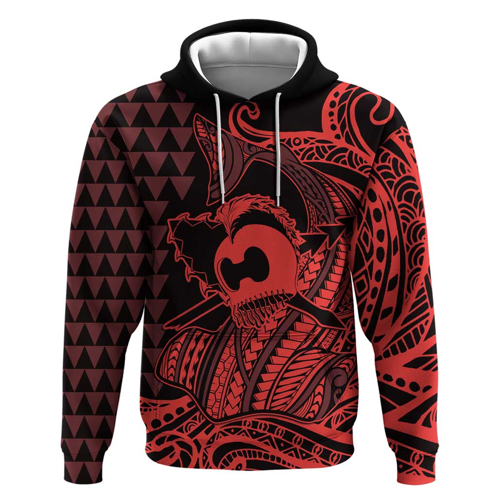 Koa Ikaika Warrior Helmet with Shark Zip Hoodie Red Kakau Style