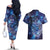 North Island Kokako and South Island Kokako Couples Matching Off The Shoulder Long Sleeve Dress and Hawaiian Shirt New Zealand Native Bird with Galaxy Vibe