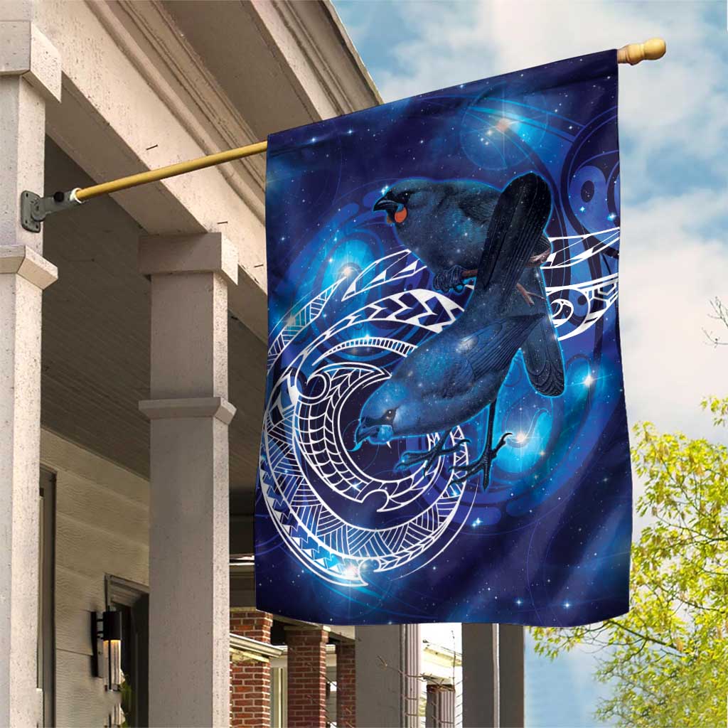 North Island Kokako and South Island Kokako Garden Flag New Zealand Native Bird with Galaxy Vibe LT9 House Flag Galaxy - Polynesian Pride