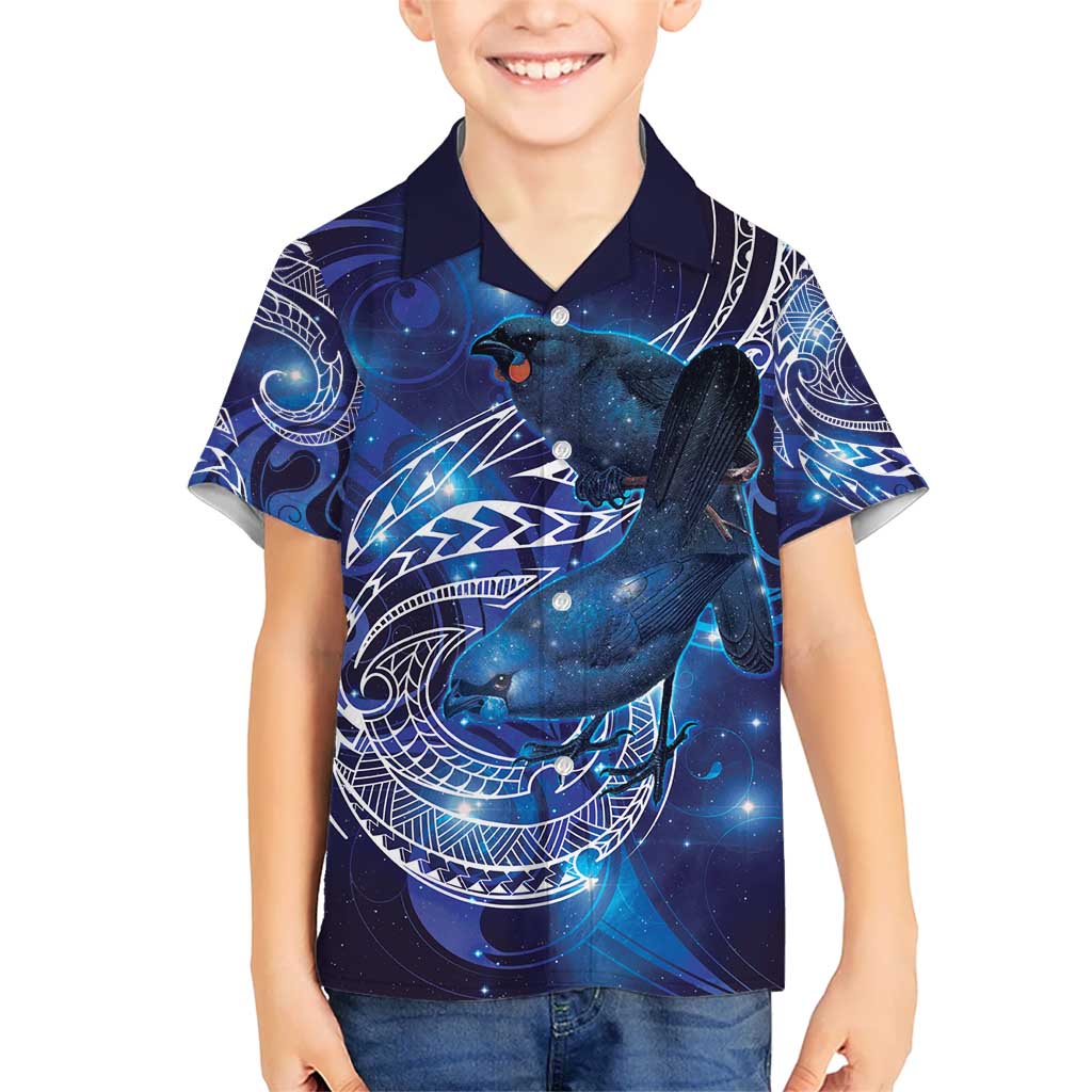 North Island Kokako and South Island Kokako Hawaiian Shirt New Zealand Native Bird with Galaxy Vibe LT9 - Polynesian Pride
