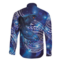 North Island Kokako and South Island Kokako Long Sleeve Button Shirt New Zealand Native Bird with Galaxy Vibe