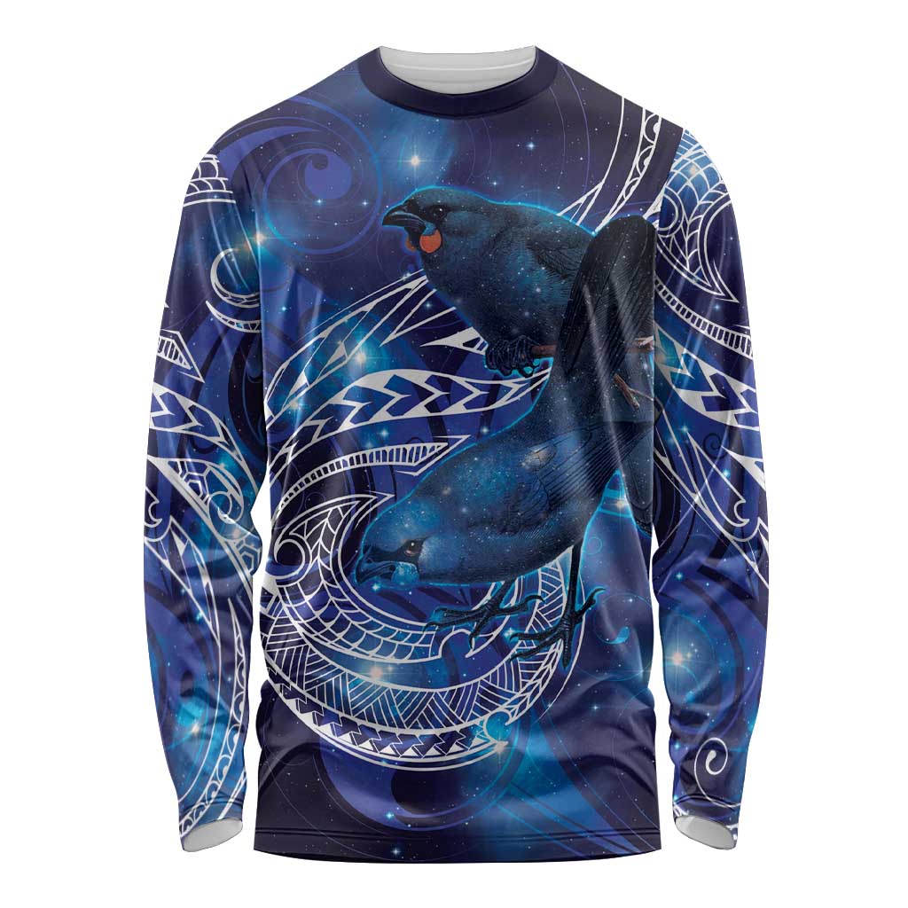 North Island Kokako and South Island Kokako Long Sleeve Shirt New Zealand Native Bird with Galaxy Vibe