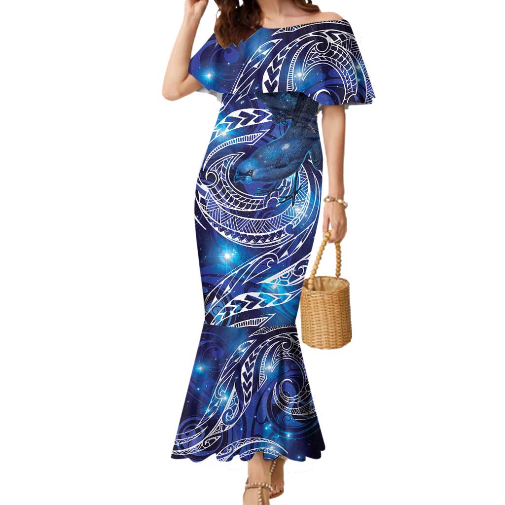 North Island Kokako and South Island Kokako Mermaid Dress New Zealand Native Bird with Galaxy Vibe