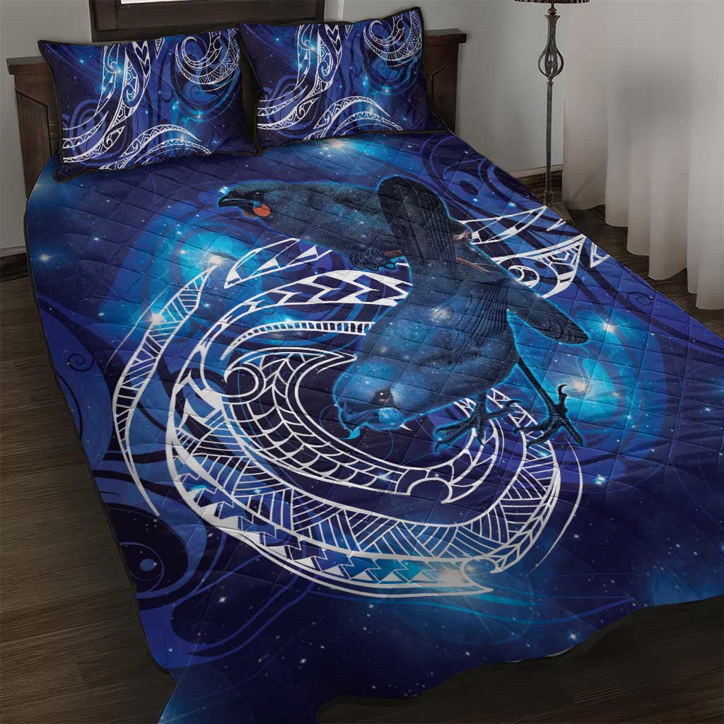 North Island Kokako and South Island Kokako Quilt Bed Set New Zealand Native Bird with Galaxy Vibe