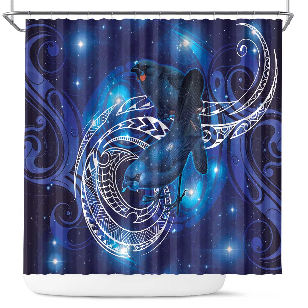 North Island Kokako and South Island Kokako Shower Curtain New Zealand Native Bird with Galaxy Vibe