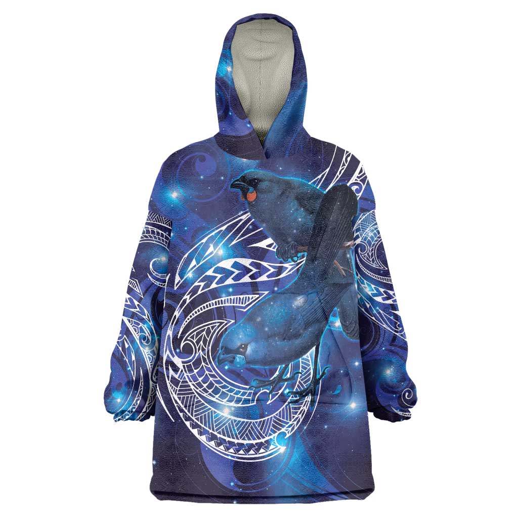 North Island Kokako and South Island Kokako Wearable Blanket Hoodie New Zealand Native Bird with Galaxy Vibe