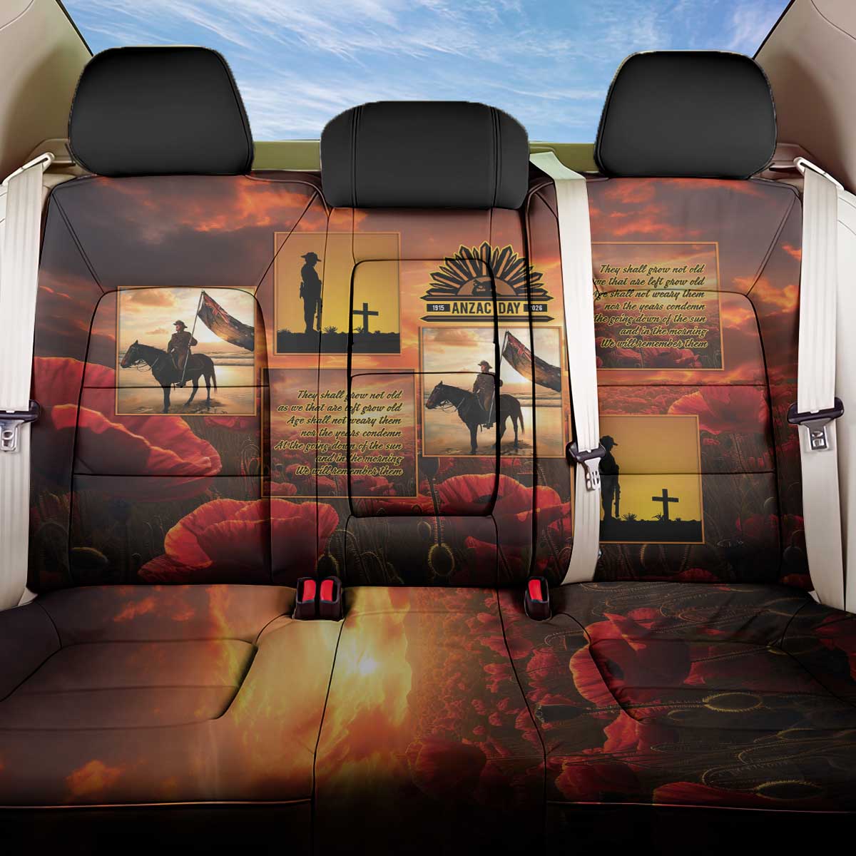 ANZAC Day Film Reel Lest We Forget Back Car Seat Cover Australia NZ Memorial LT9 One Size Red - Polynesian Pride