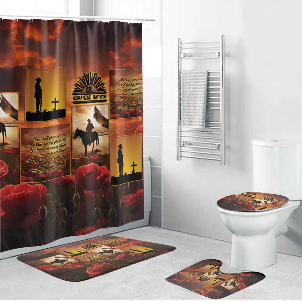ANZAC Day Film Reel Lest We Forget Bathroom Set Australia NZ Memorial LT9 Bathroom Set (4 pcs) Red - Polynesian Pride