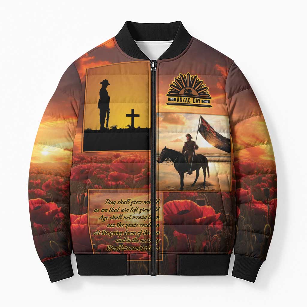 ANZAC Day Film Reel Lest We Forget Bomber Puffer Jacket Australia NZ Memorial LT9 Unisex Red - Polynesian Pride