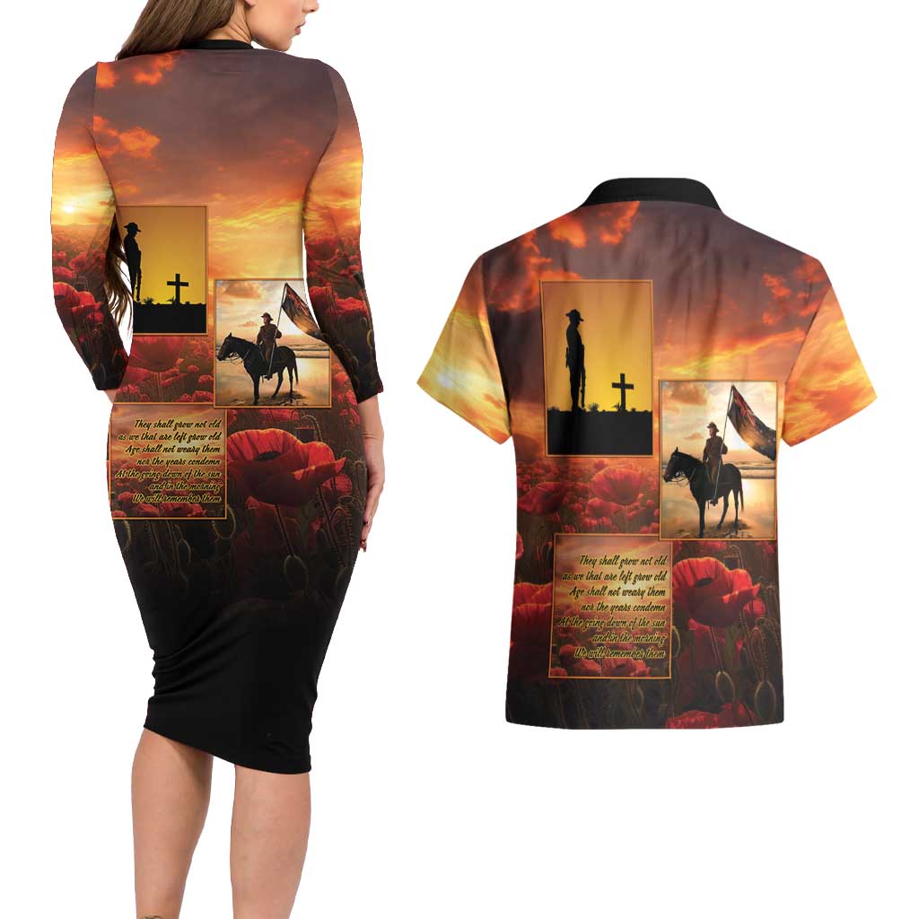 ANZAC Day Film Reel Lest We Forget Couples Matching Long Sleeve Bodycon Dress and Hawaiian Shirt Australia NZ Memorial