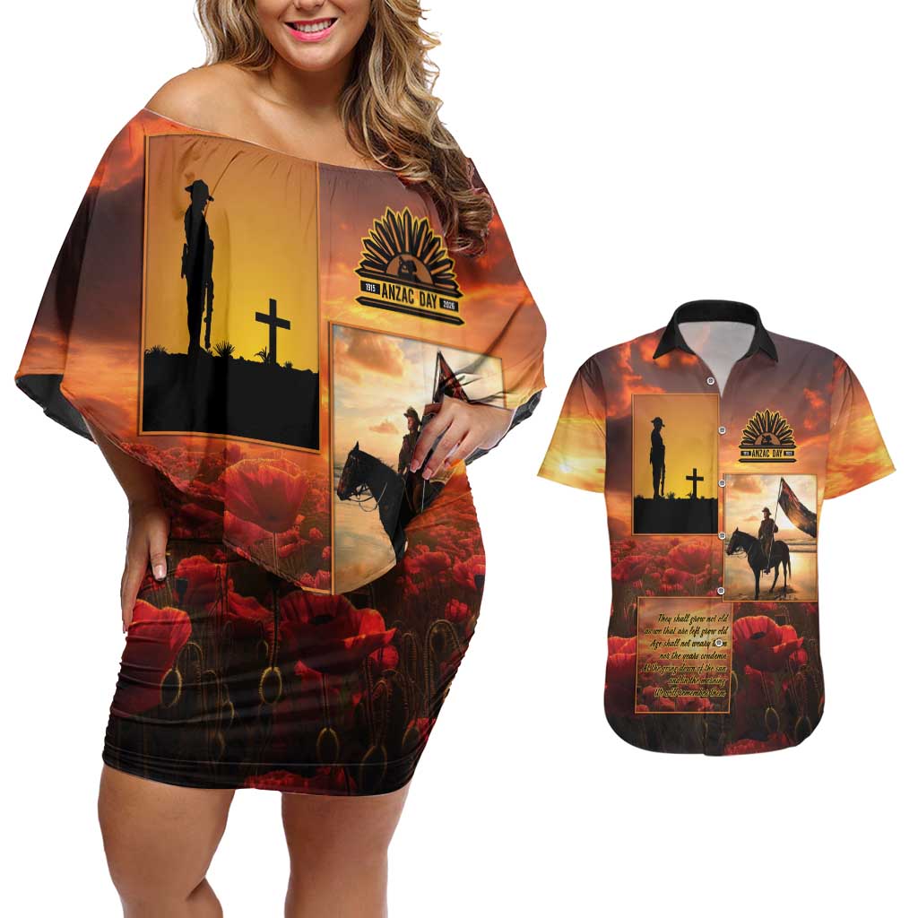 ANZAC Day Film Reel Lest We Forget Couples Matching Off Shoulder Short Dress and Hawaiian Shirt Australia NZ Memorial LT9 Red - Polynesian Pride