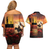 ANZAC Day Film Reel Lest We Forget Couples Matching Off Shoulder Short Dress and Hawaiian Shirt Australia NZ Memorial