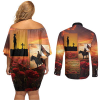 ANZAC Day Film Reel Lest We Forget Couples Matching Off Shoulder Short Dress and Long Sleeve Button Shirt Australia NZ Memorial