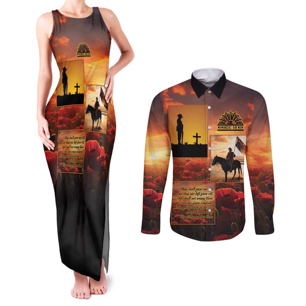ANZAC Day Film Reel Lest We Forget Couples Matching Tank Maxi Dress and Long Sleeve Button Shirt Australia NZ Memorial LT9 Red - Polynesian Pride