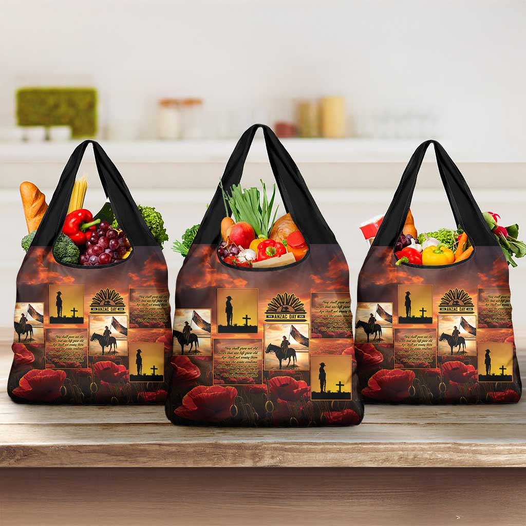 ANZAC Day Film Reel Lest We Forget Grocery Bag Australia NZ Memorial LT9 3-pack One Size Red - Polynesian Pride