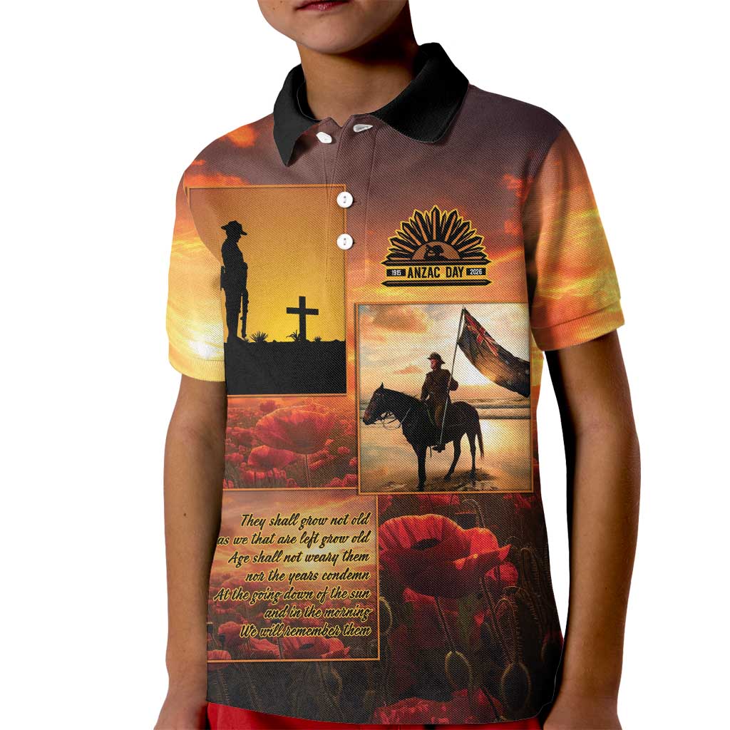 ANZAC Day Film Reel Lest We Forget Kid Polo Shirt Australia NZ Memorial LT9 Kid Red - Polynesian Pride