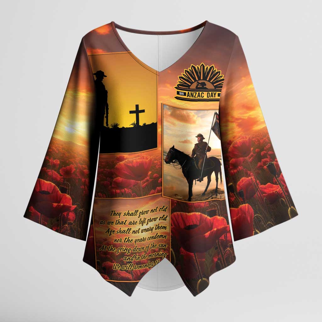 ANZAC Day Film Reel Lest We Forget Kimono Sleeve Blouse Australia NZ Memorial