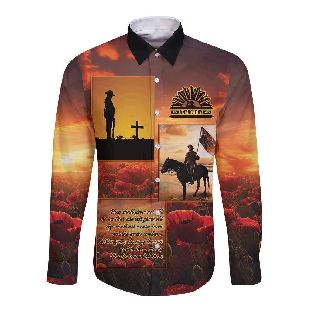 ANZAC Day Film Reel Lest We Forget Long Sleeve Button Shirt Australia NZ Memorial LT9 Unisex Red - Polynesian Pride