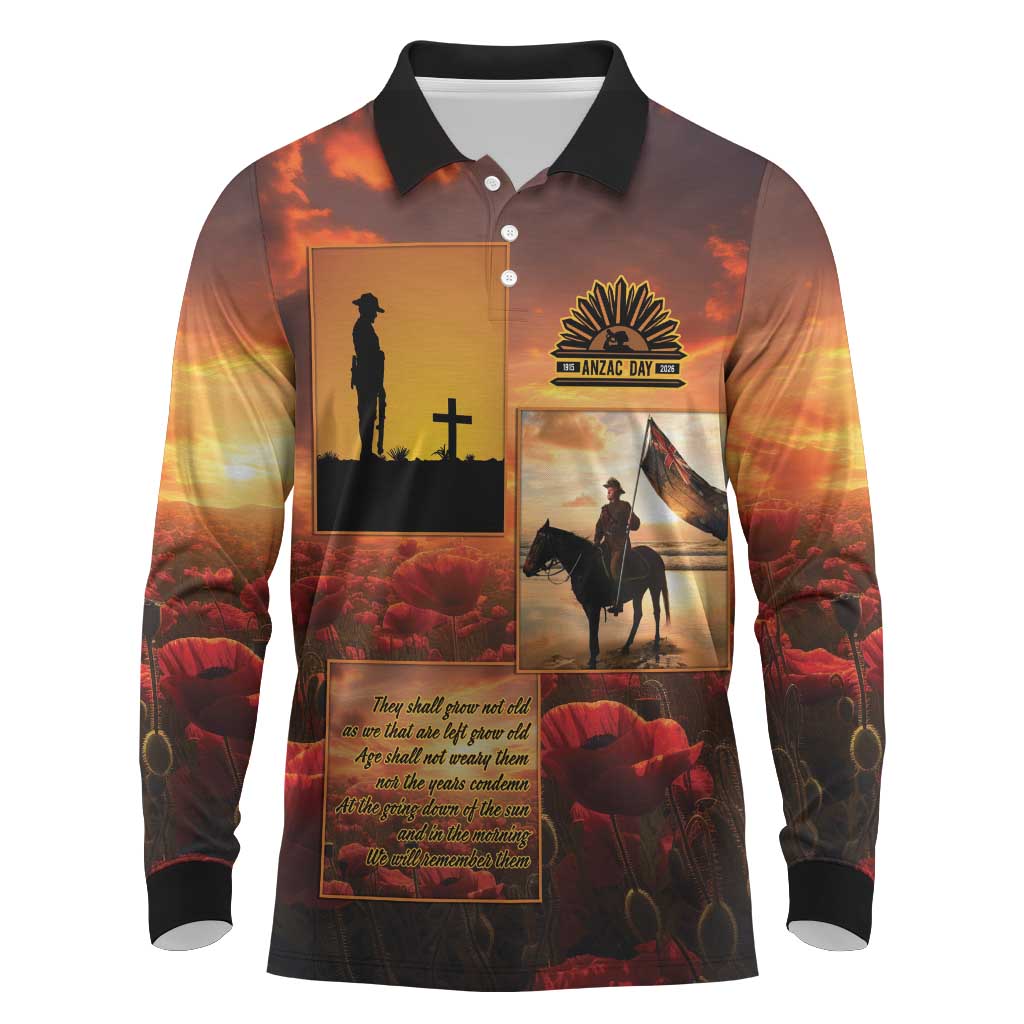 ANZAC Day Film Reel Lest We Forget Long Sleeve Polo Shirt Australia NZ Memorial