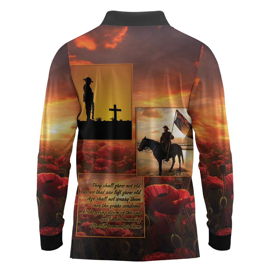 ANZAC Day Film Reel Lest We Forget Long Sleeve Polo Shirt Australia NZ Memorial