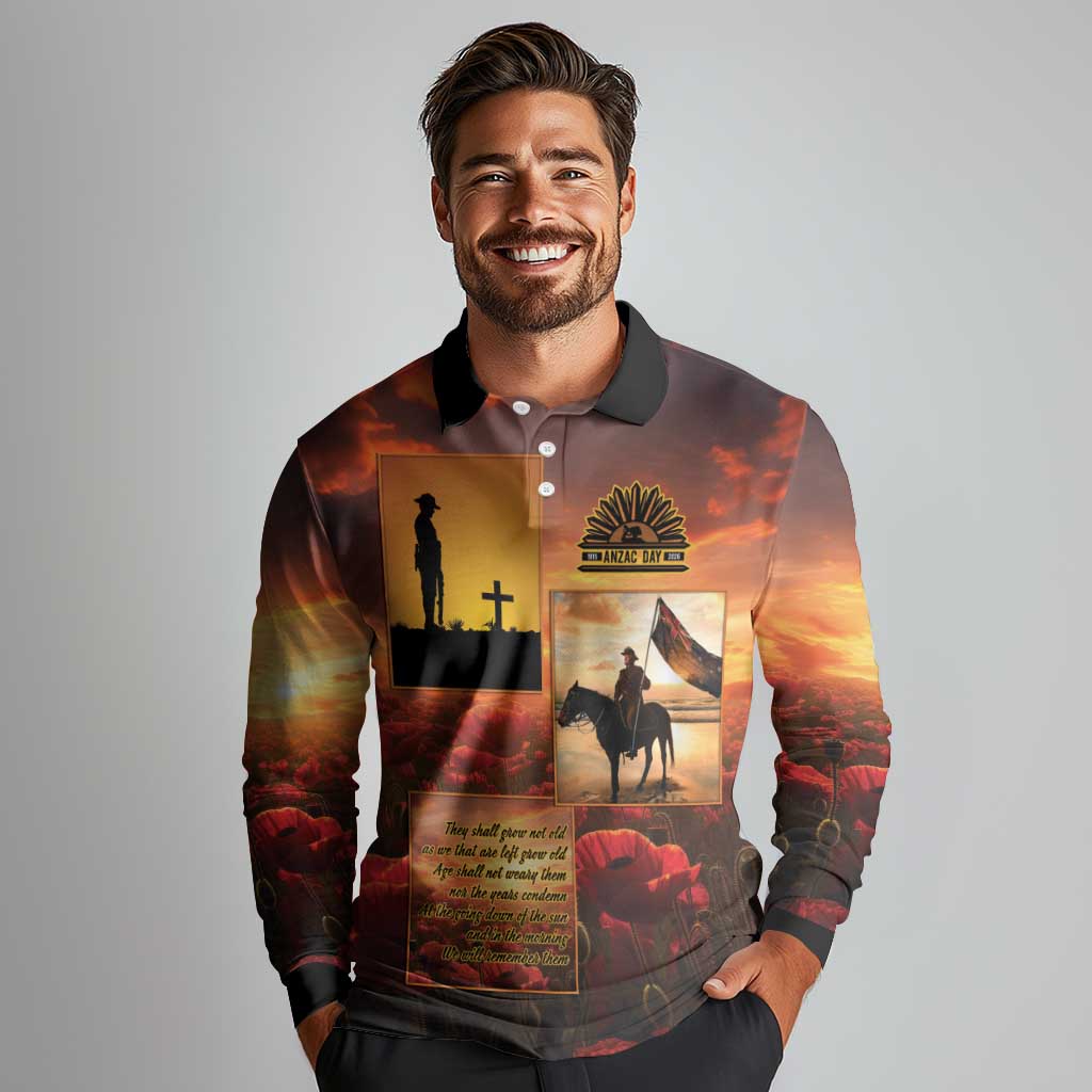 ANZAC Day Film Reel Lest We Forget Long Sleeve Polo Shirt Australia NZ Memorial