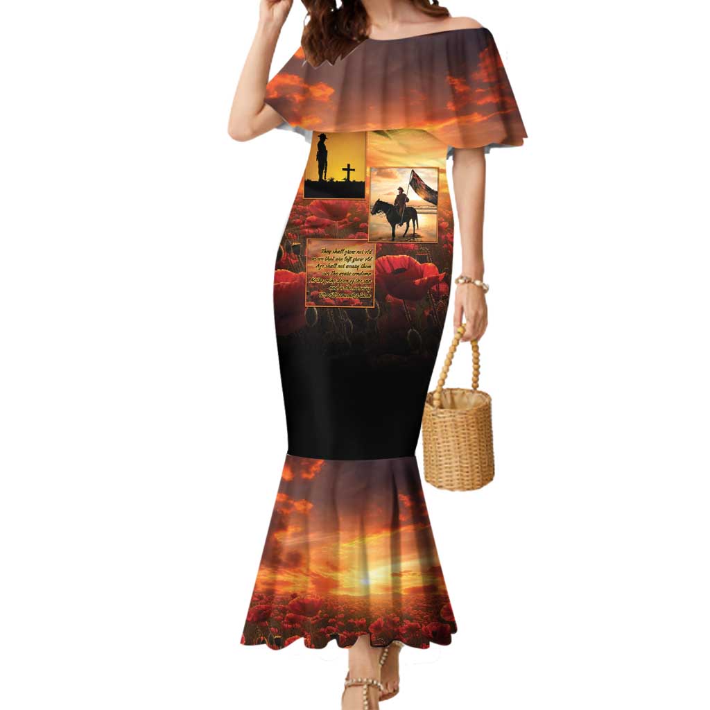 ANZAC Day Film Reel Lest We Forget Mermaid Dress Australia NZ Memorial LT9 Women Red - Polynesian Pride