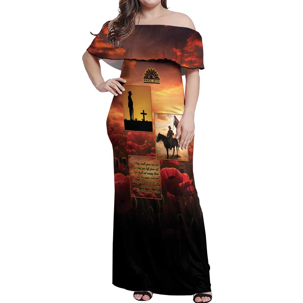 ANZAC Day Film Reel Lest We Forget Off Shoulder Maxi Dress Australia NZ Memorial LT9 Women Red - Polynesian Pride
