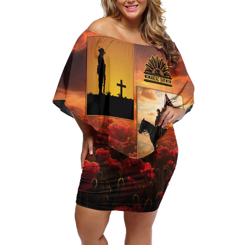 ANZAC Day Film Reel Lest We Forget Off Shoulder Short Dress Australia NZ Memorial