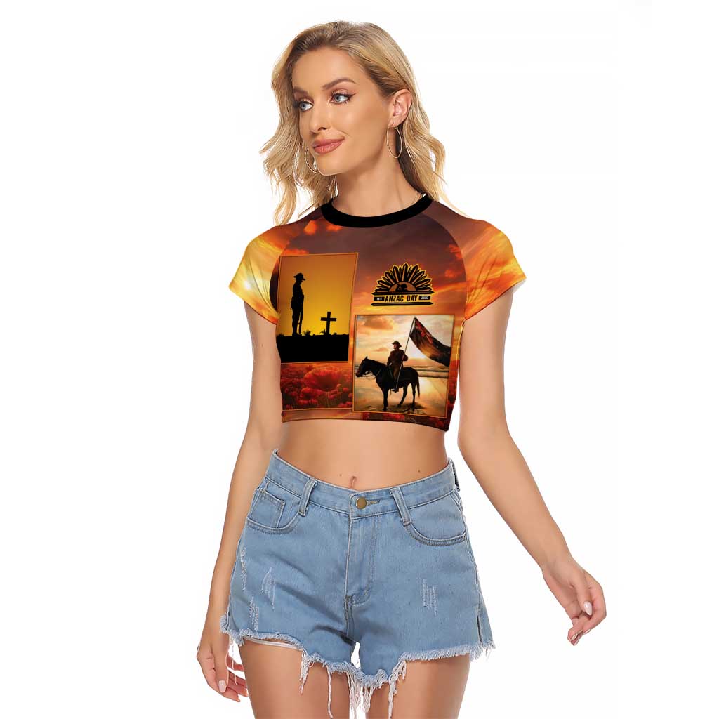 ANZAC Day Film Reel Lest We Forget Raglan Cropped T Shirt Australia NZ Memorial LT9 Female Red - Polynesian Pride