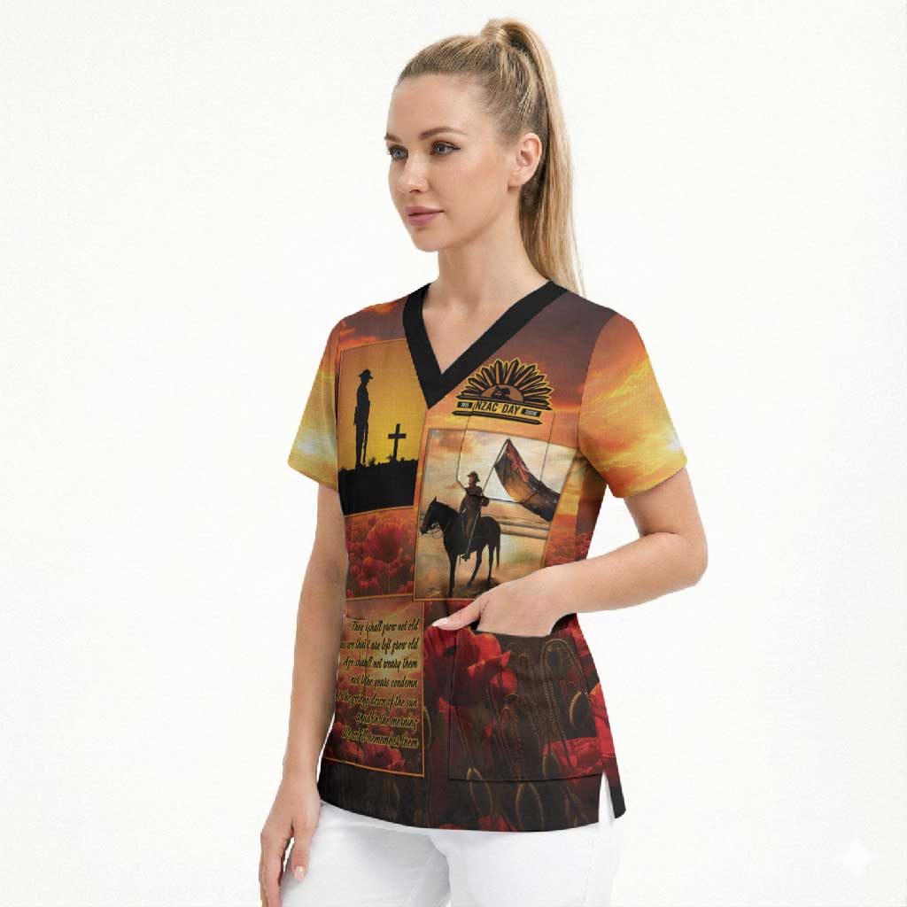 ANZAC Day Film Reel Lest We Forget Scrub Top Australia NZ Memorial LT9 - Polynesian Pride