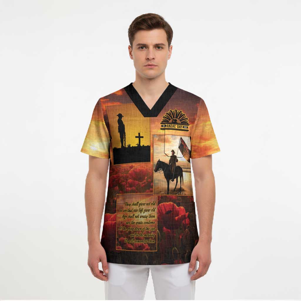 ANZAC Day Film Reel Lest We Forget Scrub Top Australia NZ Memorial LT9 - Polynesian Pride