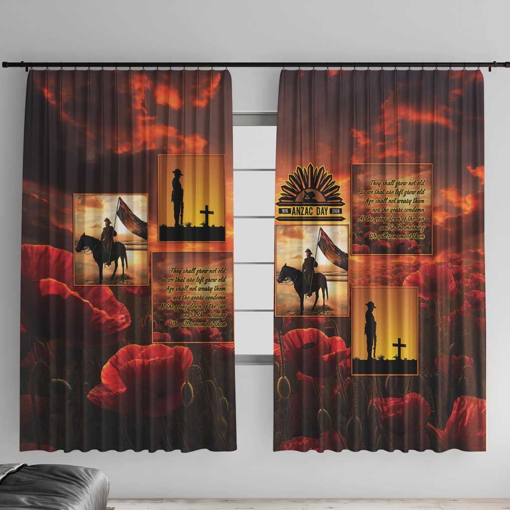 ANZAC Day Film Reel Lest We Forget Window Curtain Australia NZ Memorial LT9 With Hooks Red - Polynesian Pride