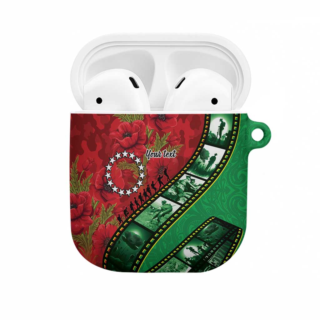 Personalised Cook Islands ANZAC 1915-2026 Filmstrip AirPods Case Lest We Forget 25 April LT9 Green - Polynesian Pride