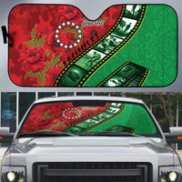 Personalised Cook Islands ANZAC 1915-2026 Filmstrip Auto Sun Shade Lest We Forget 25 April LT9 Green - Polynesian Pride