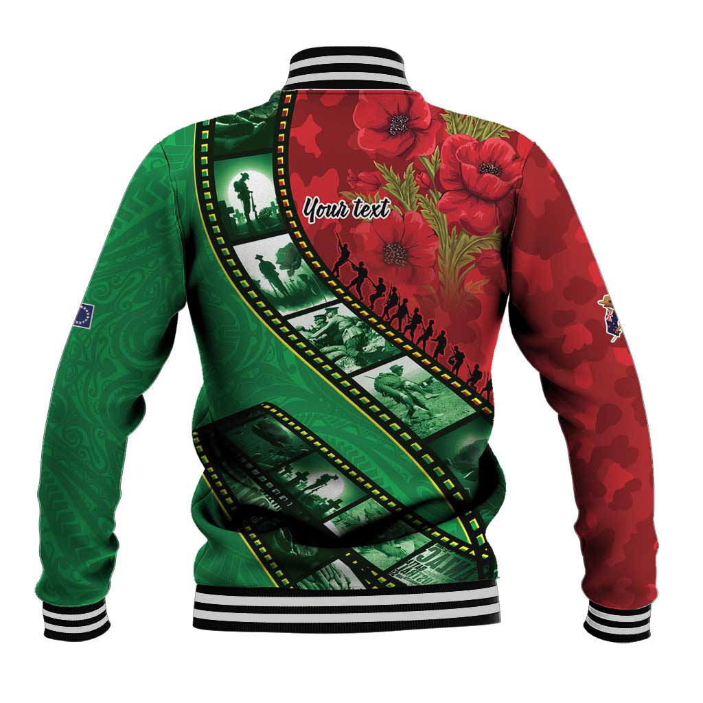 Personalised Cook Islands ANZAC 1915-2026 Filmstrip Baseball Jacket Lest We Forget 25 April LT9 - Polynesian Pride
