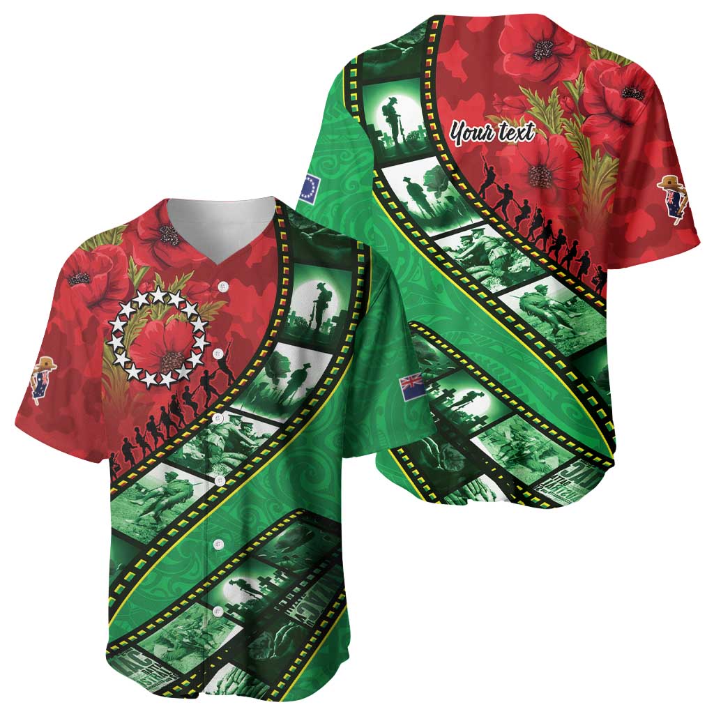 Personalised Cook Islands ANZAC 1915-2026 Filmstrip Baseball Jersey Lest We Forget 25 April LT9 - Polynesian Pride