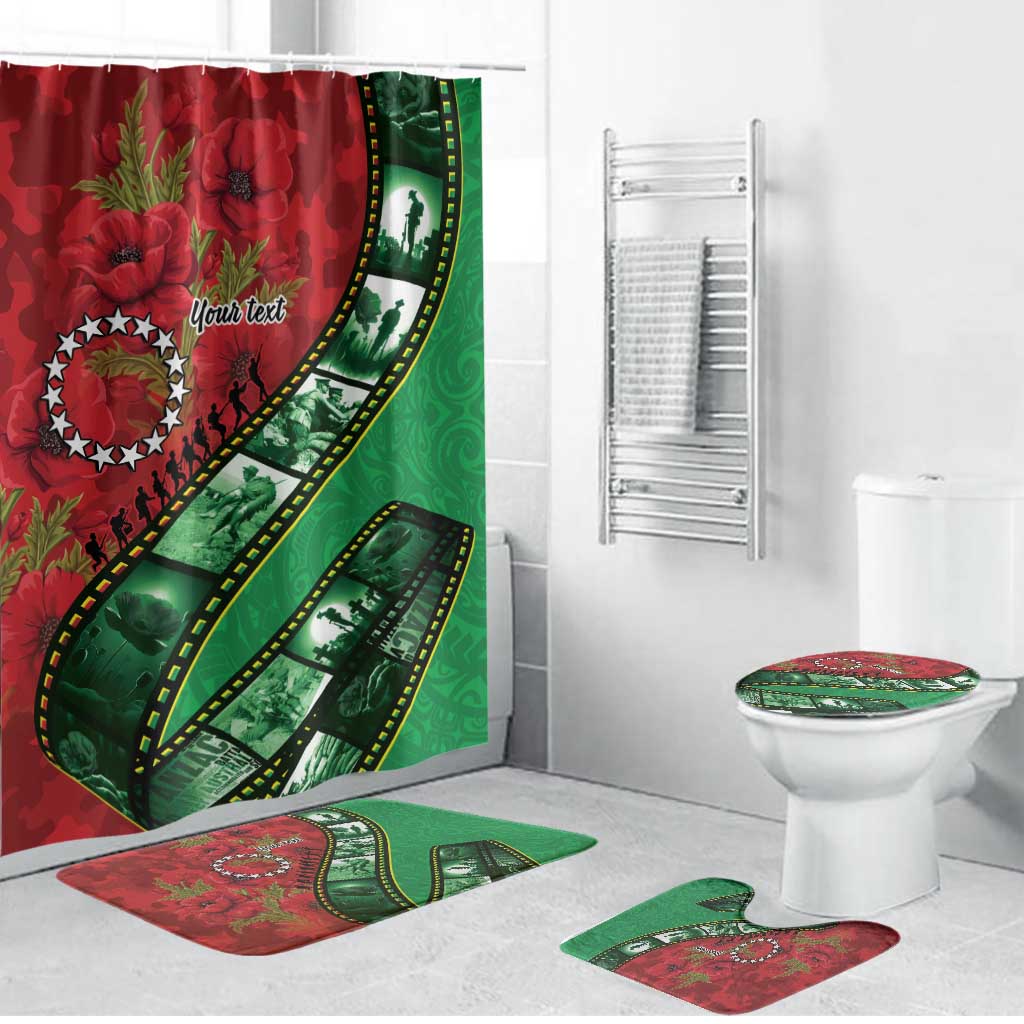 Personalised Cook Islands ANZAC 1915-2026 Filmstrip Bathroom Set Lest We Forget 25 April LT9 Bathroom Set (4 pcs) Green - Polynesian Pride