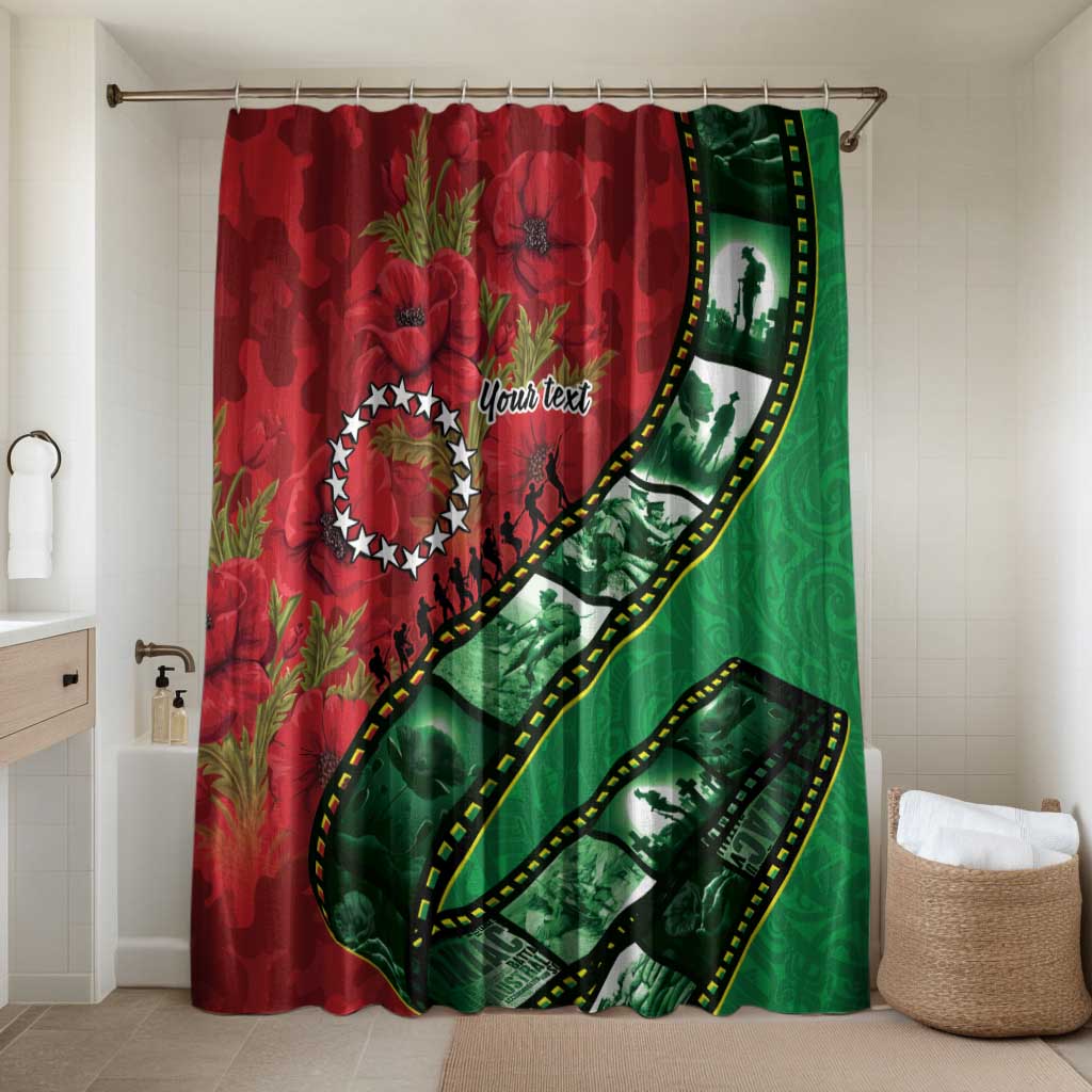 Personalised Cook Islands ANZAC 1915-2026 Filmstrip Bathroom Set Lest We Forget 25 April LT9 Shower Curtain Only Green - Polynesian Pride