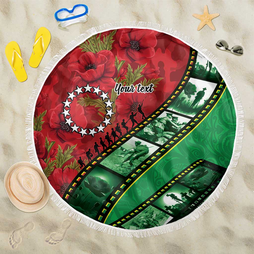 Personalised Cook Islands ANZAC 1915-2026 Filmstrip Beach Blanket Lest We Forget 25 April LT9 One Size 150cm Green - Polynesian Pride